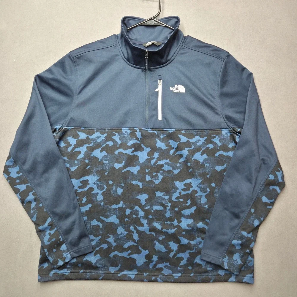 The North Face Mens XL Tech 1/4 Zip Camo Blue Navy Sweatshirt NFOA3RT2